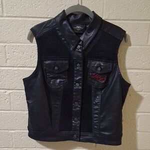 Harley-Davidson Black Leather Vest with Red Detail